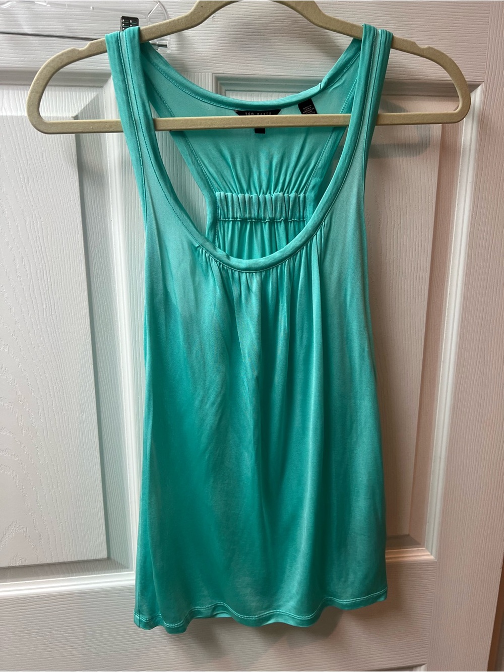Ted Baker Aqua Sleeveless Gathered-Back Tank Top